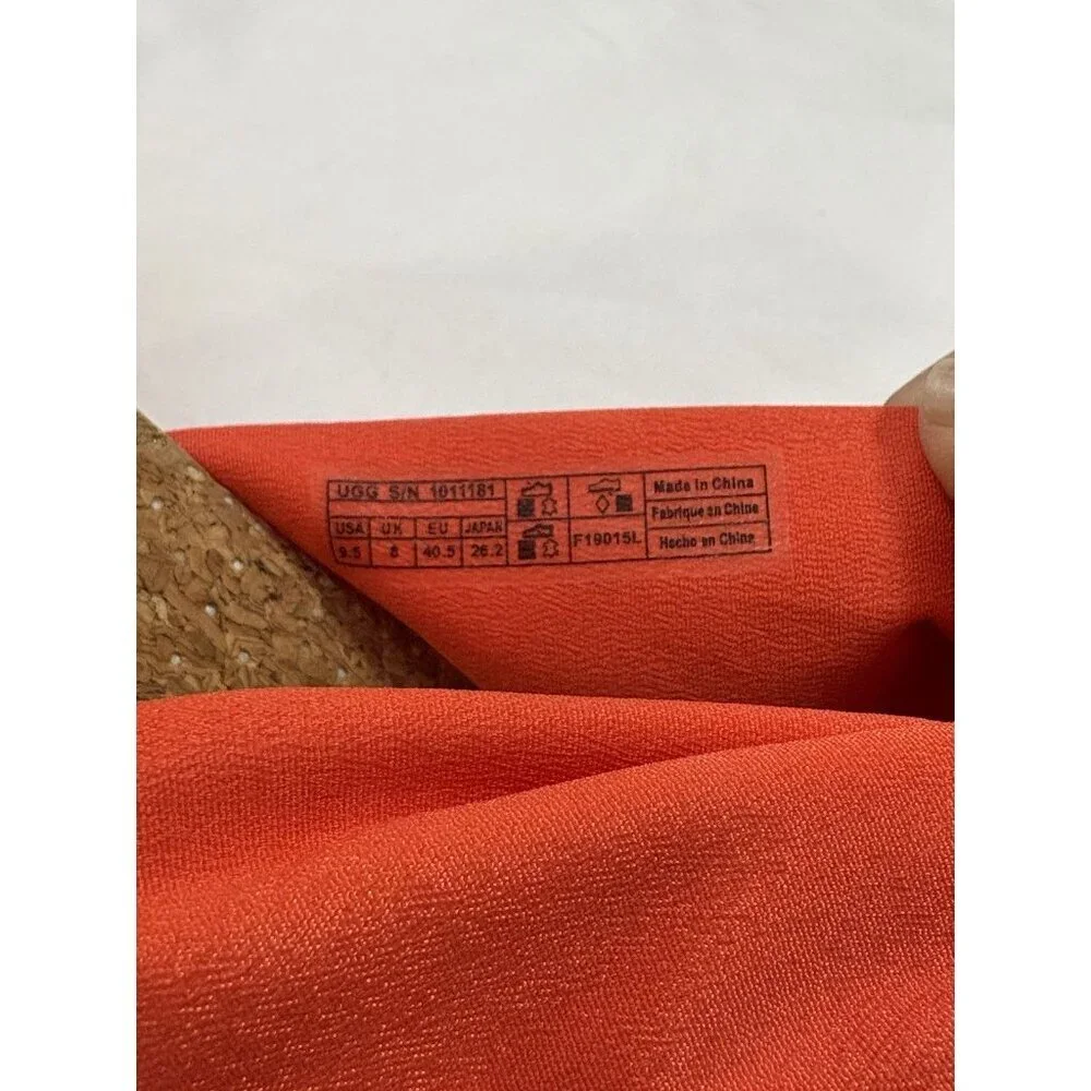 UGG Womens Yarrow Wedge Espadrille Sandal Size 9.5 Orange Ankle Tie